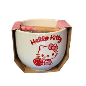 Hello kitty strawberry ramen bowl with chopsticks